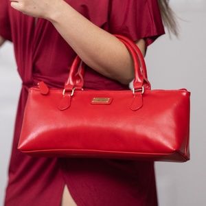 Red Faux Leather Sachi Brand Stylish Insulated Wine Bag Purse For Parties